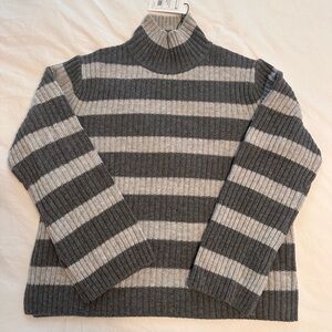 Theory Charcoal and Light Gray Striped Turtleneck Sweater